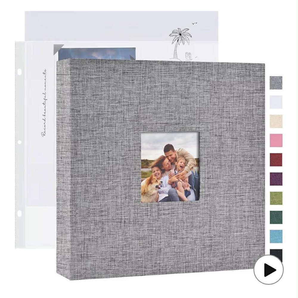 Grey Linen Photo Album 8x8 Scrapbook 40 Pages Acid Free‎ Pockets Grey Cover
